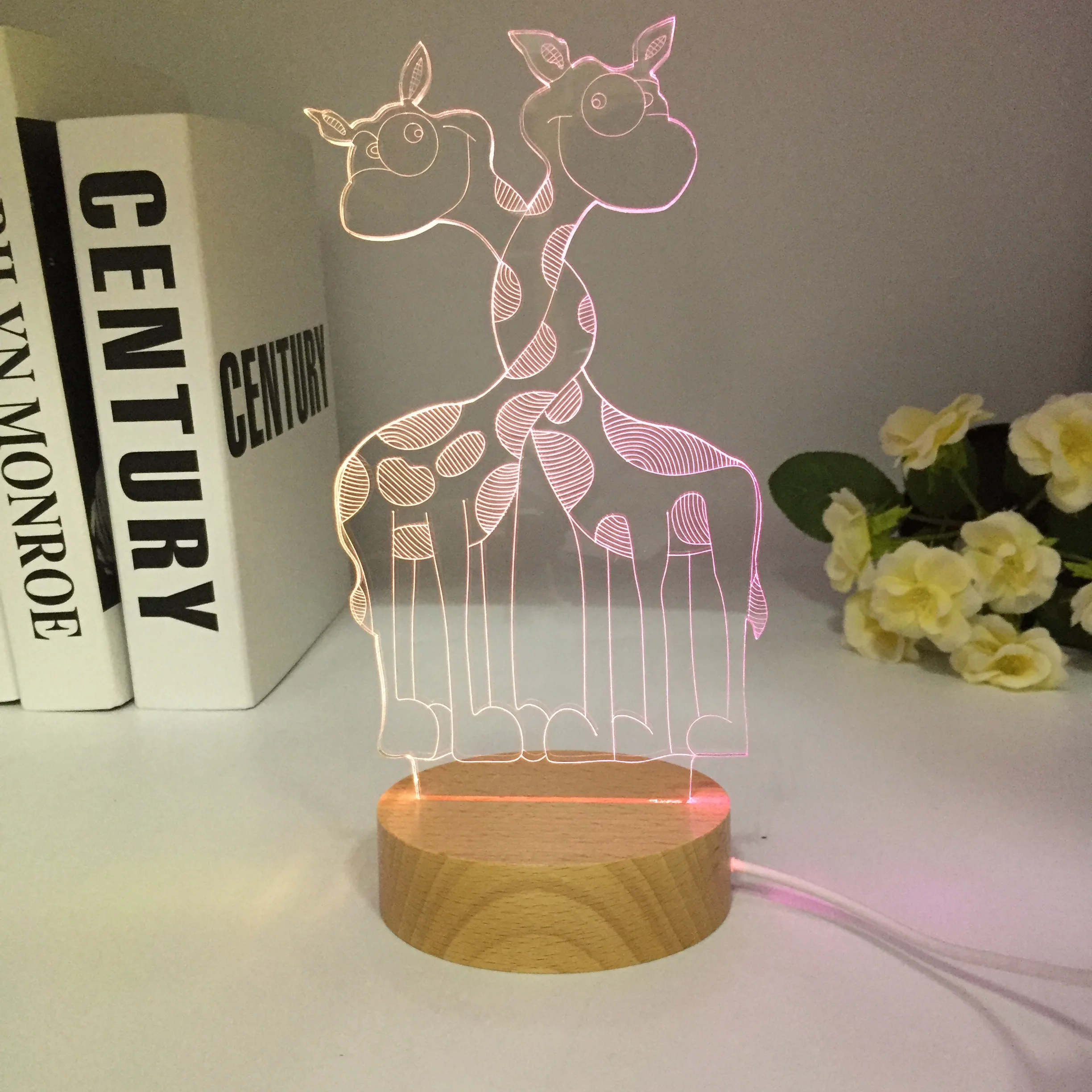 Animal Wooden Deer Collection Kid Light Night 3D LED NightLamp Creative Table Bedside Lamp Romantic light Home Decoration Gift