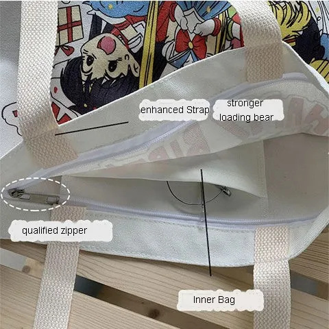 Kawaii Sailor Moon Cartoon Funny Shopping Bag Tote Canvas Large Capacity Shoulder Bag Female Printed Student Schoolbag