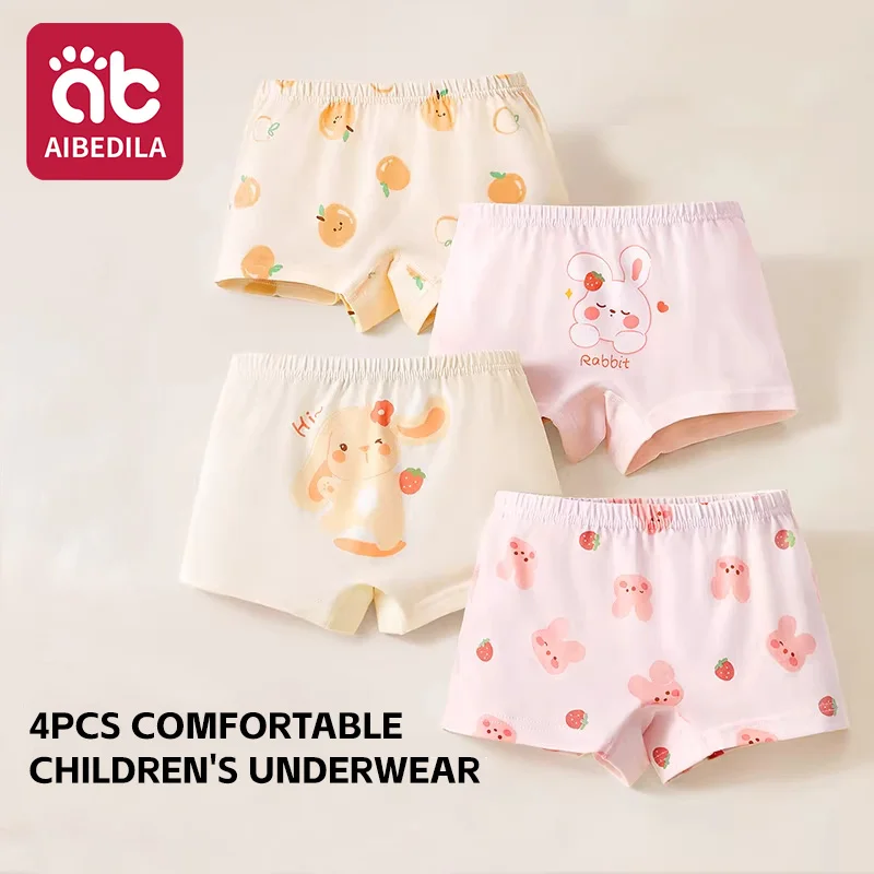 AIBEIDILA 4-farbige Kinderhöschen für Mädchen, niedliche Höschen, Cartoon, antibakteriell, Mädchen-Boxershorts, weiche Baumwolle, Baby-Unterhose, 1–14 Jahre