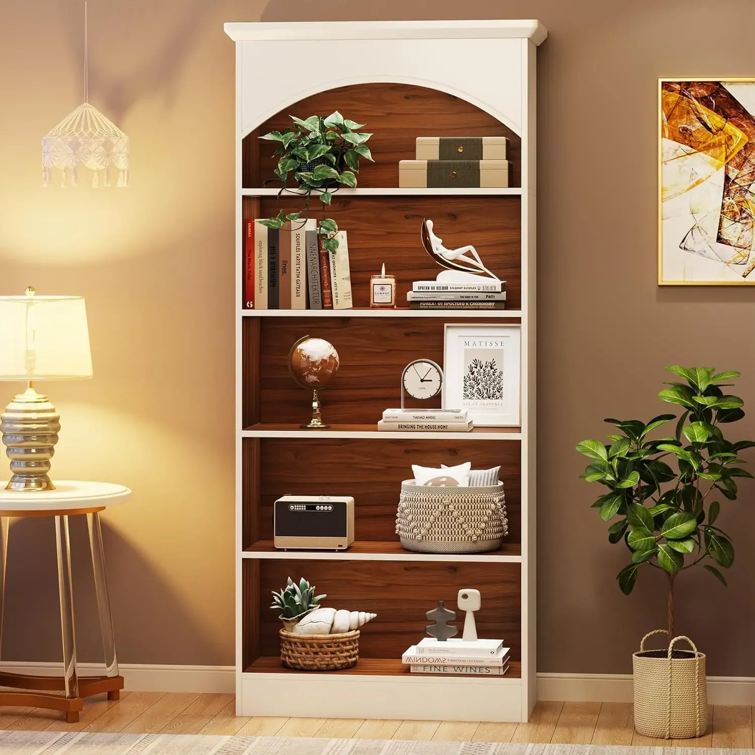 5-Shelf White Bookcase, 70.9'' Tall Bookshelf with Storage Shelves, Vintage Free-Standing Library Book Shelving Unit