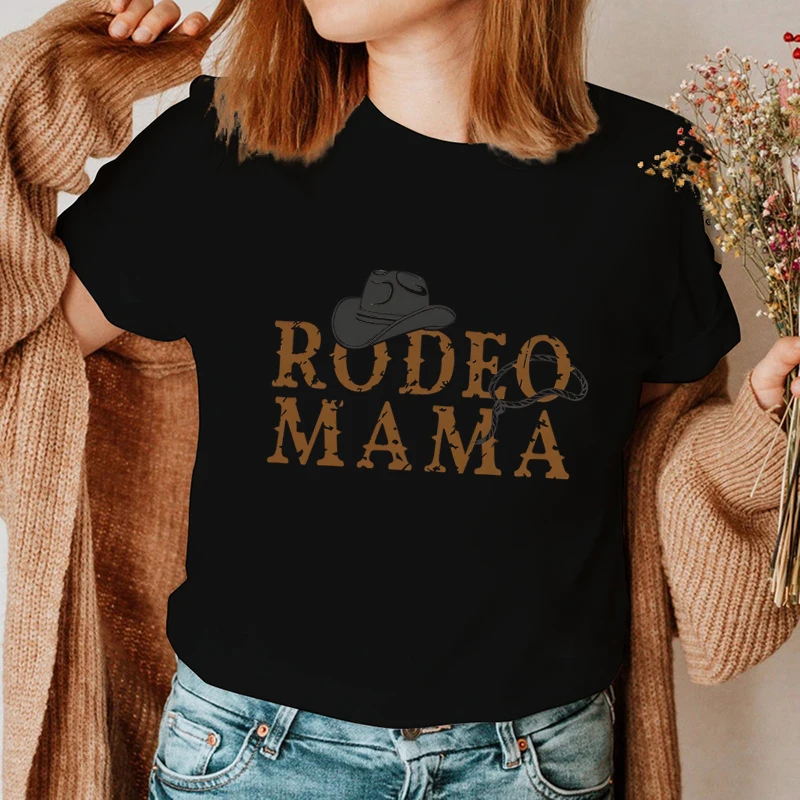 T-shirt assressentipour couples, t-shirt décontracté pour amoureux, lettre imprimée Rodeo Mama, mode d'été, mari, femme