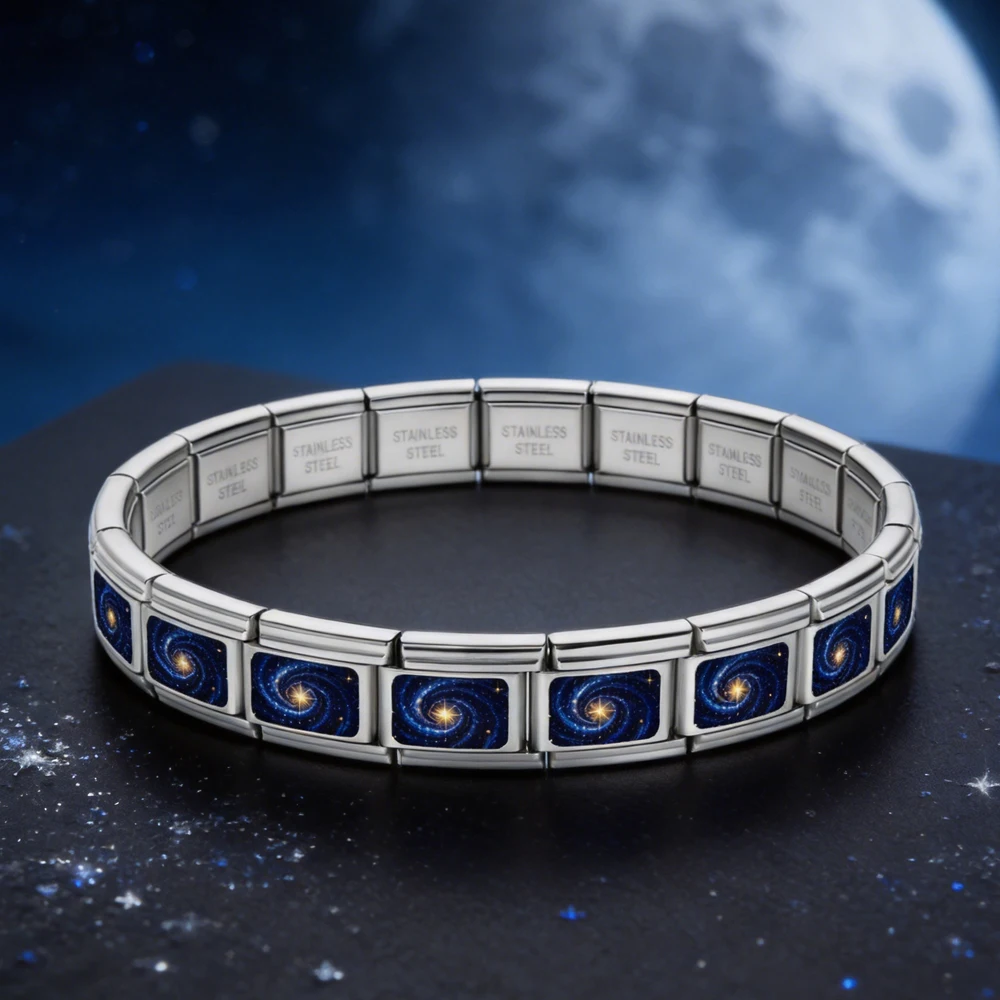 Fantasy Night Sky Galaxy Moon Star Planet Print Italian Modular Link Charm Beads DIY Bracelet Making Women Jewelry Gift