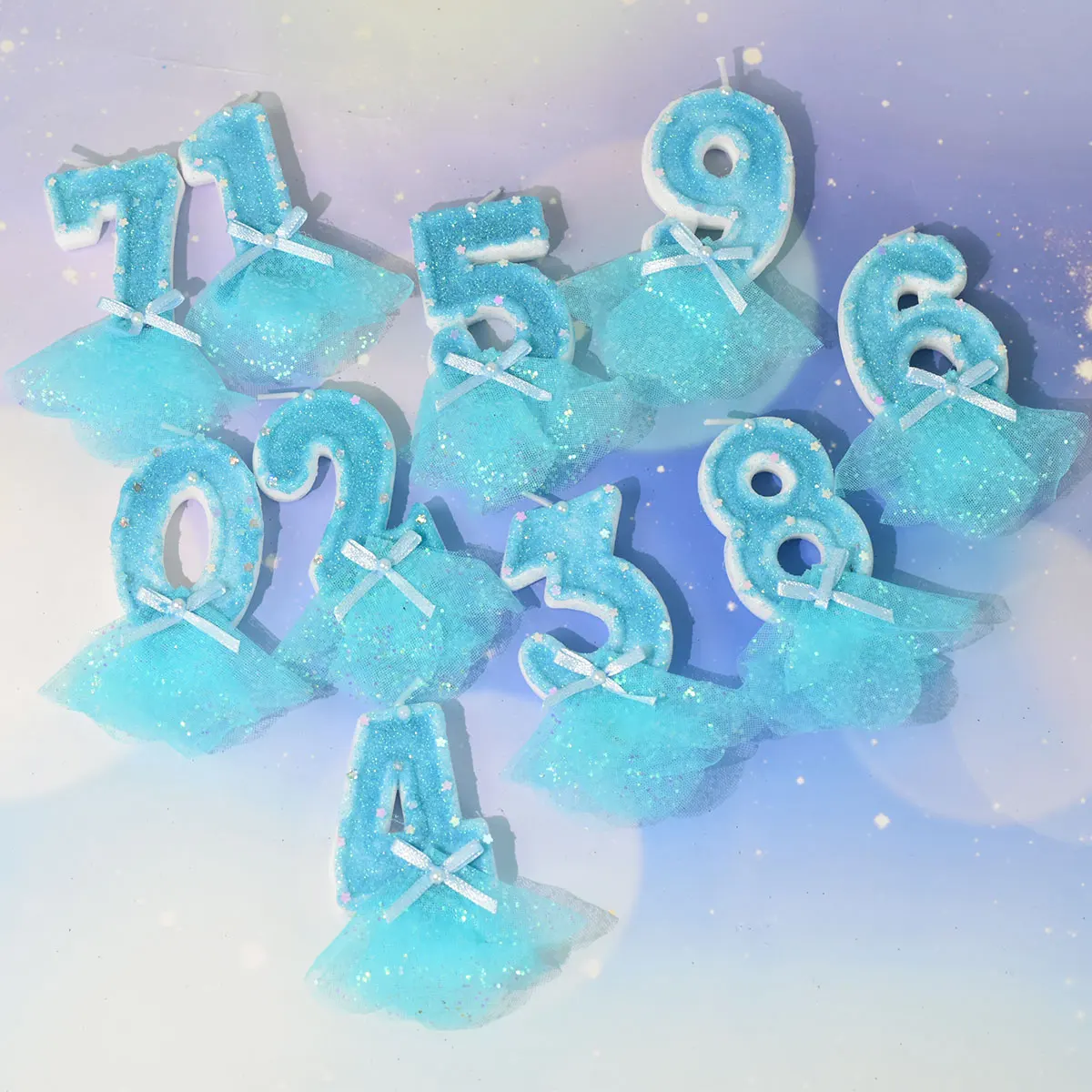 

Princess Happy Birthday Cake Topper Blue Candle Decoration Glitter Purple Wedding Bow Sweet Gift Dessert Cupcake Baking Supplies