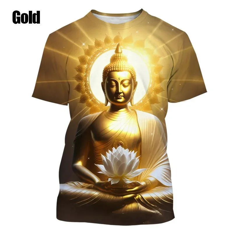 3D Shakyamuni print men's round neck short sleeved cool Buddhist faith top T-shirt Harajuku clothing T-shirt