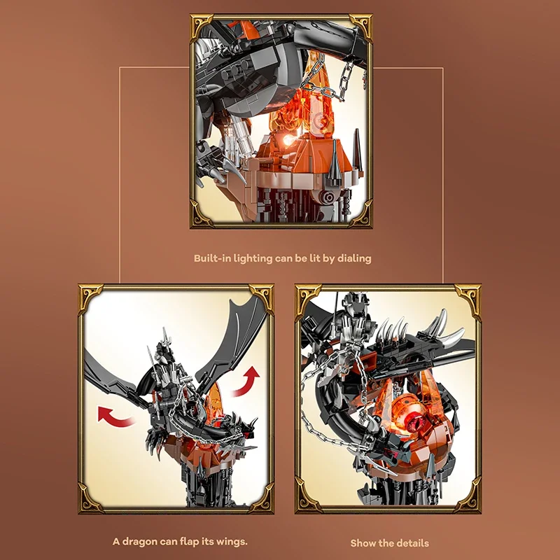 997 قطعة برج أسود إبداعي ماجيك دراجون بنة أفكار الخبراء الطوب برج داكن مع أضواء لعبة تجميع للأطفال هدايا