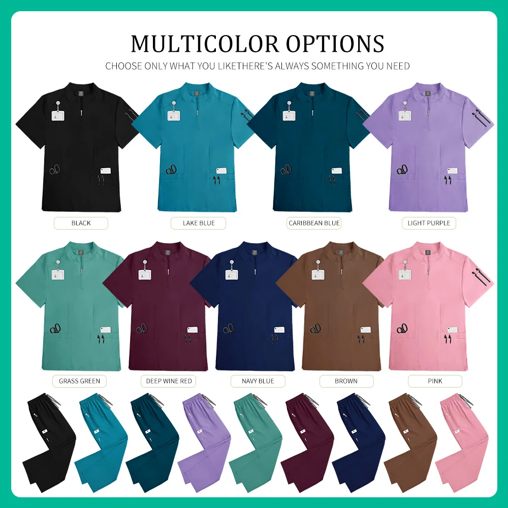 Uniforme da lavoro da medico in tinta unita Donna Scrub Uniforme medica Manica corta Clinica odontoiatrica Set infermieristico Scrub Tunica sanitaria per assistente