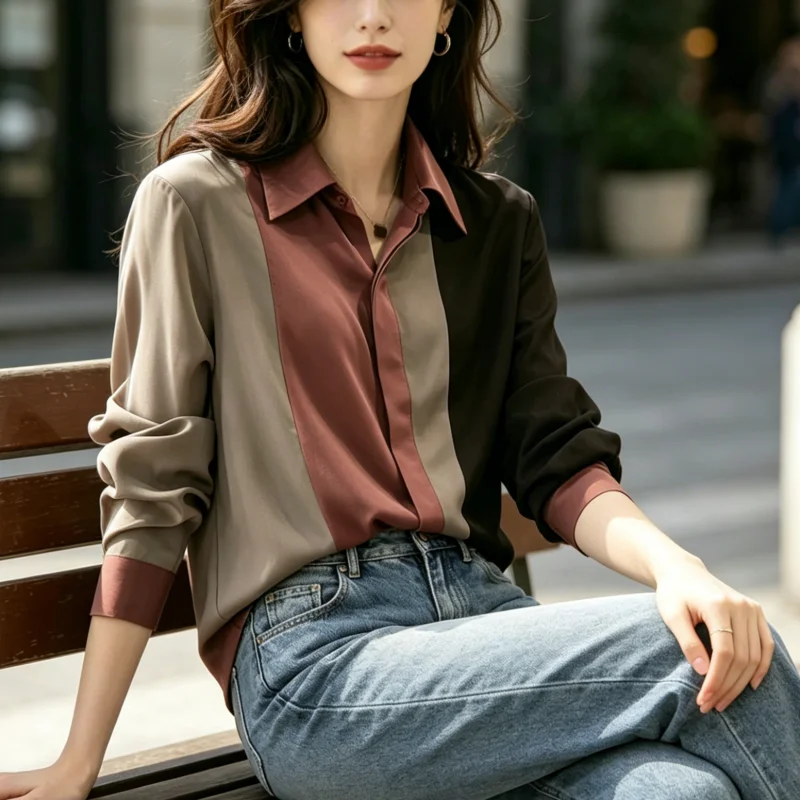 

New Vintage Elegant Women Tops Spring Work Shirt Loose Button Up Woman Clothing Long Sleeve Women's Blouses Chemise