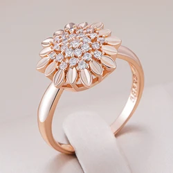 Kinel Hot 585 Rose Gold Color Creative Crystal Flower Rings for Women Fashion Natural Zircon Accessories Vintage Wedding Jewelry