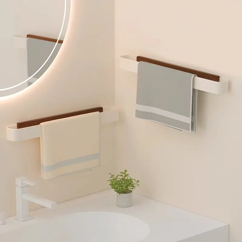 Stenoc No Punching Creative Wood Aluminum Bathroom Towel Rack Shoe Rack Bathroom Oval Ring Towel Hanging Ring Bath Storage Shelf