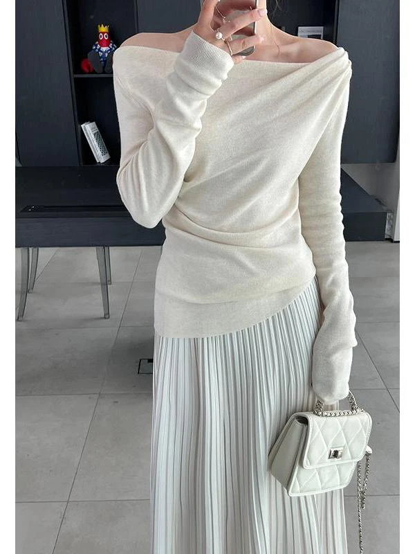 

Белый вязаный топ на одно плечо, приталенный, в корейском стиле, для повседневной носки, новая модель для ранней осени