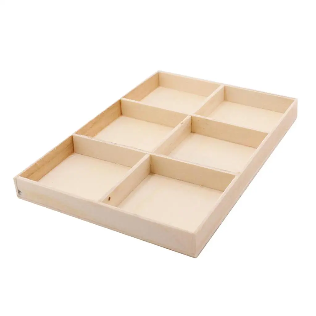 6-Grid Wooden Tray Organizer Desk Compartments Chest Drawer Divider Key Organizer Box for Home Office