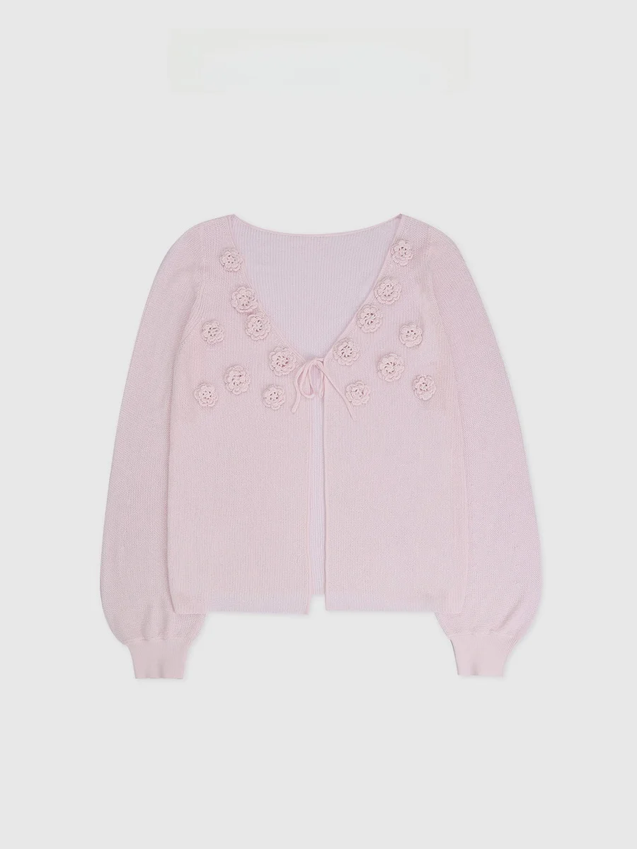 

Кардиган Tang Jialing Sister Tang Ruo Lazy Pink, вязаный крючком, свободного кроя, с длинными рукавами, V-образным вырезом, тонкая модель