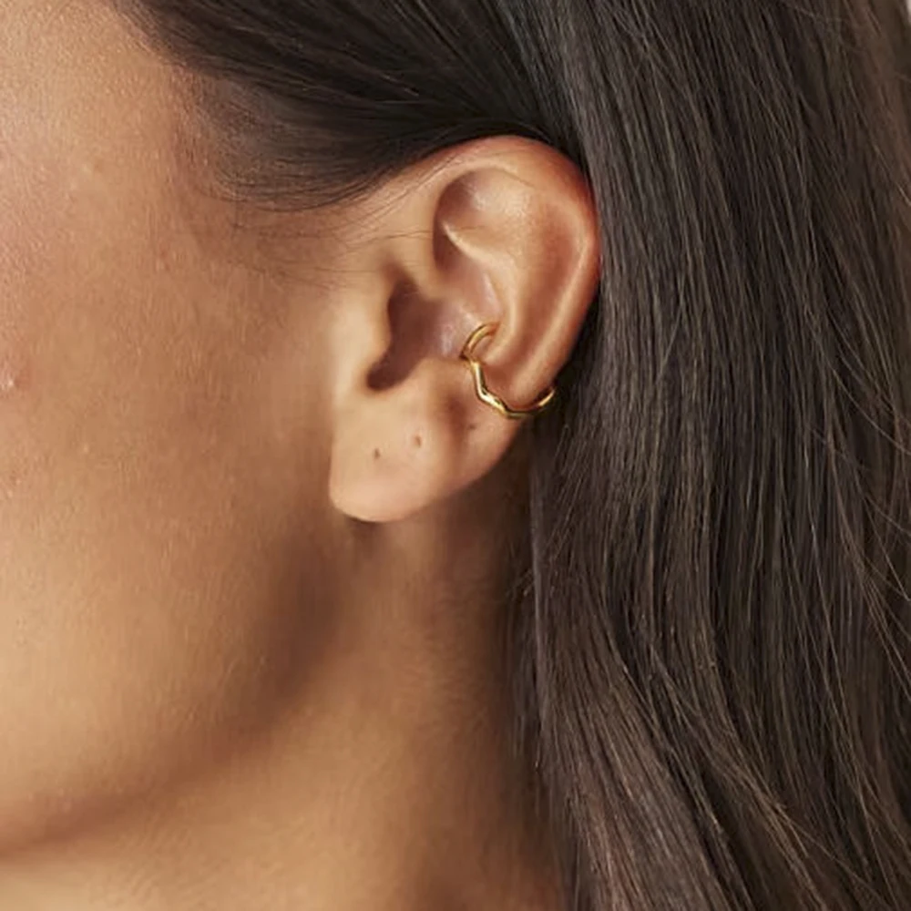Earrings Handmade Hoops Earring Hammered Wave Ear Cuffs Dainty Party Birthday Daily Gifts 14K Gold Filled Women's Earrings