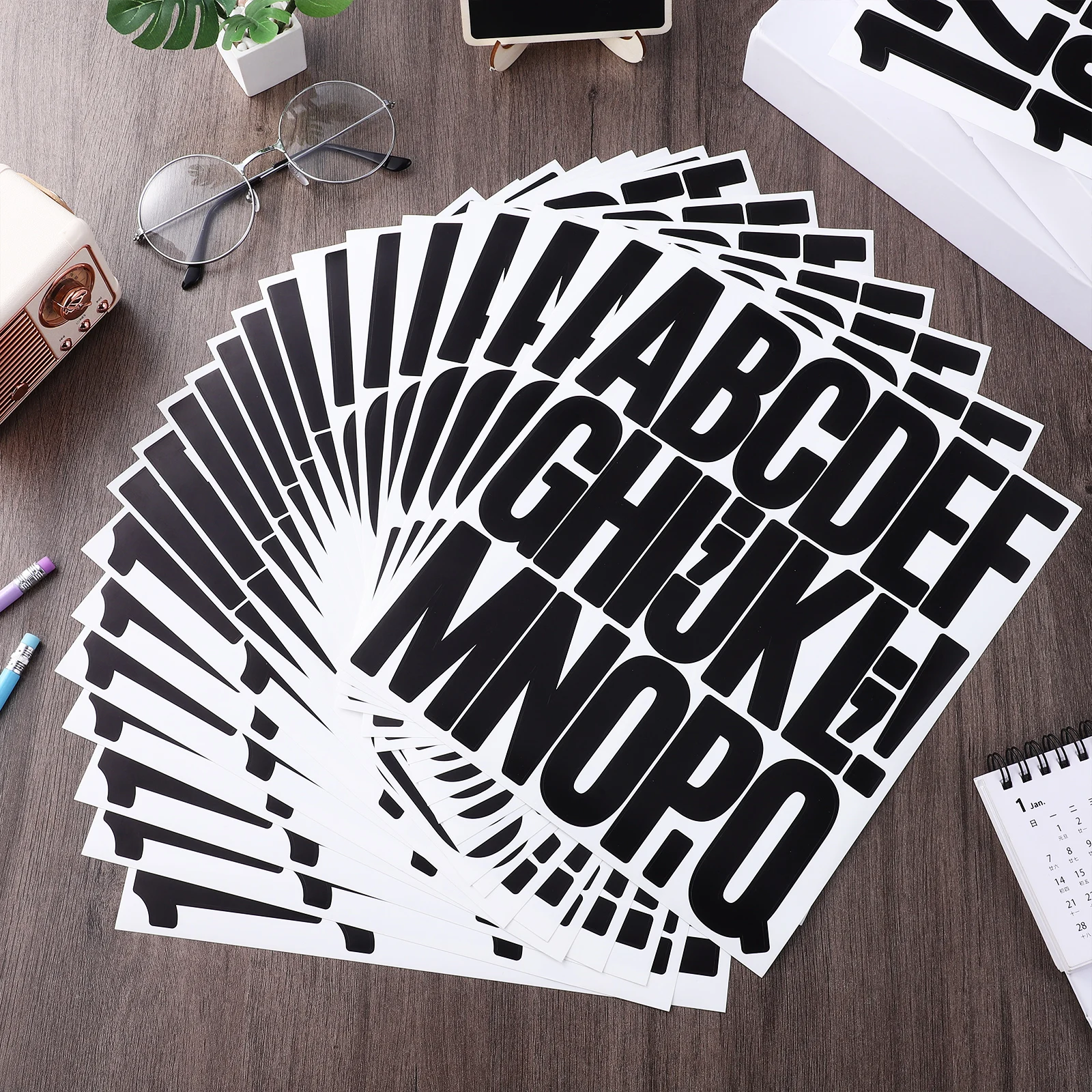 

24 Sheets Large Vinyl Letter Stickers Black Alphabet Numbers Scrapbook Mailbox Car Wall Decoration Peel Stick Adhesive Strong