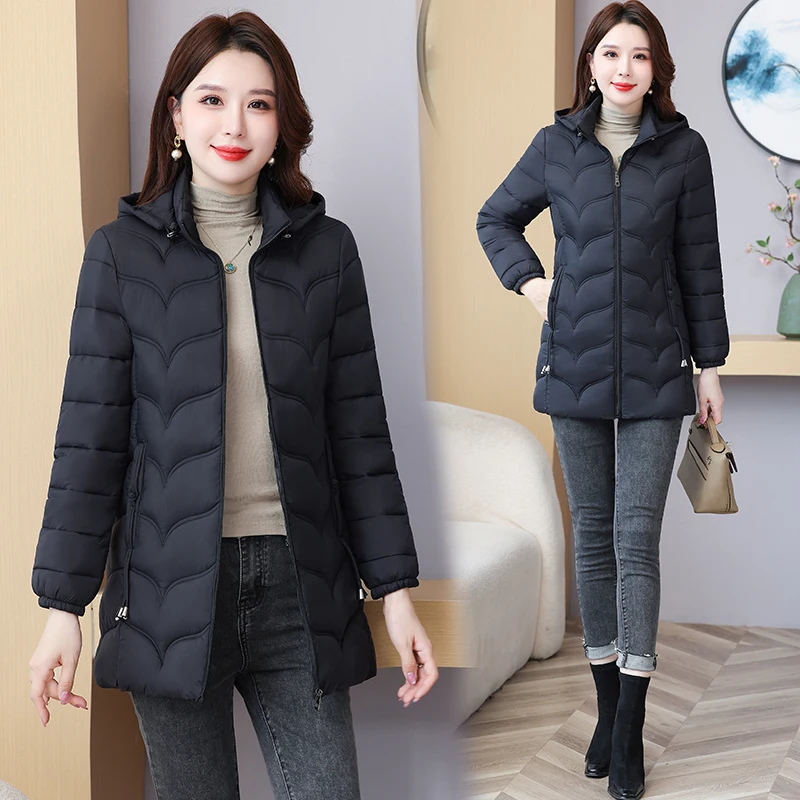 2024 New Winter Women\'s Hooded Clothing Parka Cotton Jacket Middle-aged Female Slim Coat Mother Warm Outwear Comfort Elegan Tops