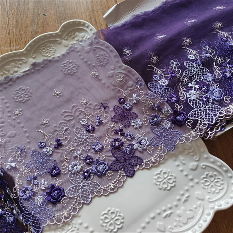 

15Yards/Lot 19cm Wide Purple Mesh Shiny Purple Flower Embroidery Lace Trim For Garments,Underwear,Doll Decoration
