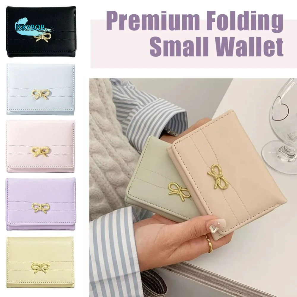 

Korean Style Mini Portable Purse Solid Color Lightweight Portable Card Holder Multifunctional Bow Card Organizer