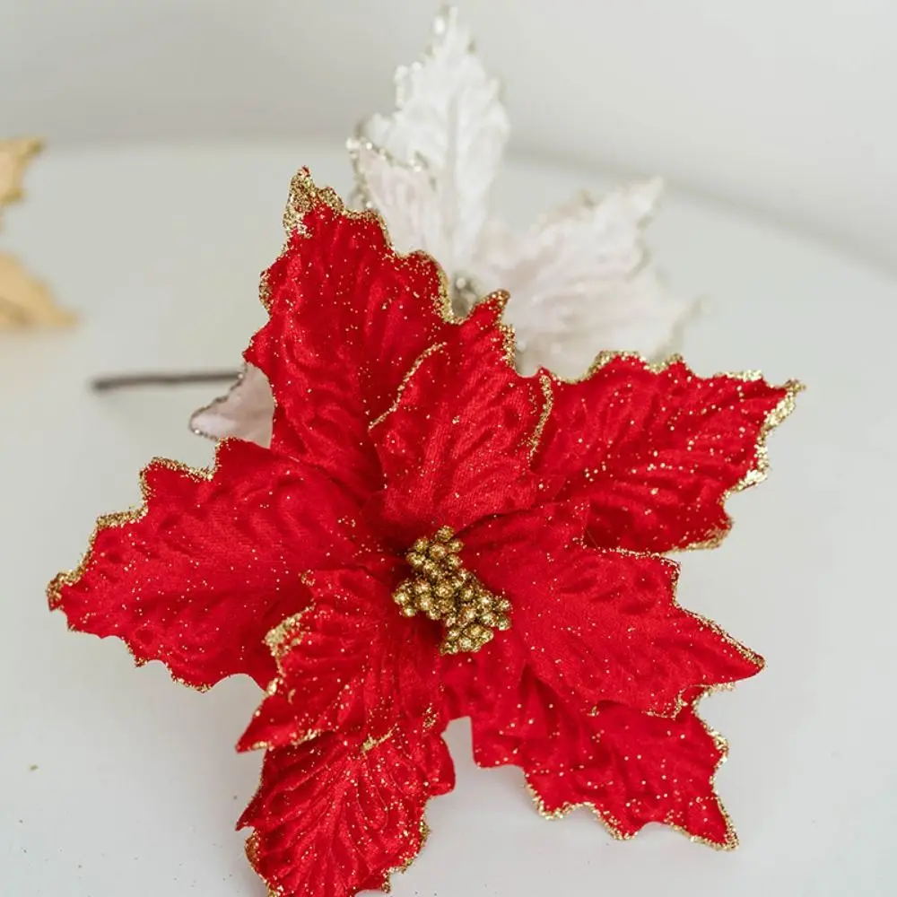 DIY Artificial Christmas Flowers Handmade Flower Head Simulated Christmas Flower Fake Xmas Tree Ornaments New Year Gift