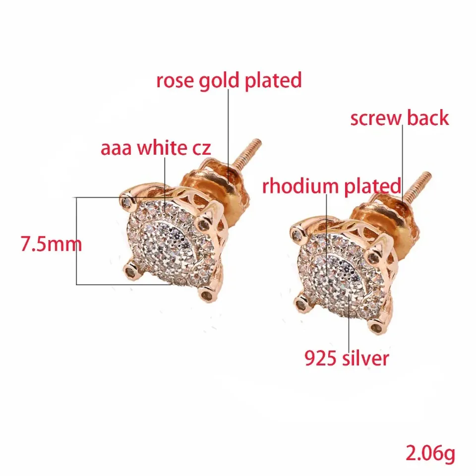 VANAXIN Round Stud Earrings for Women Men Silver 925 High Quality 14k Gold color CZ Zircon Statement Jewelry