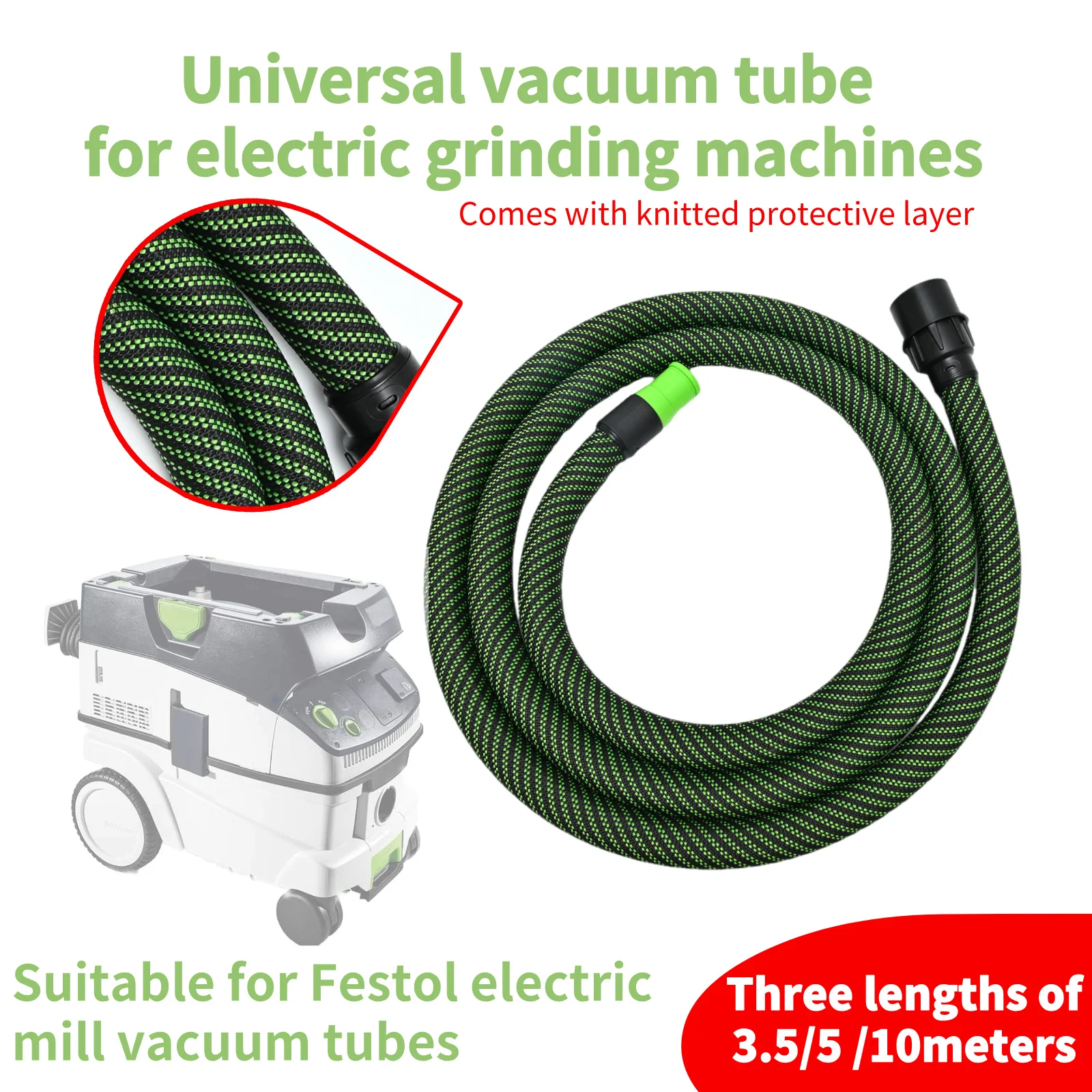 3.5m 5m Dust Extractor Hose for Festool Electric Dry Mill Suction Tube Antistatic Threaded Hose D27/32 and Accessories
