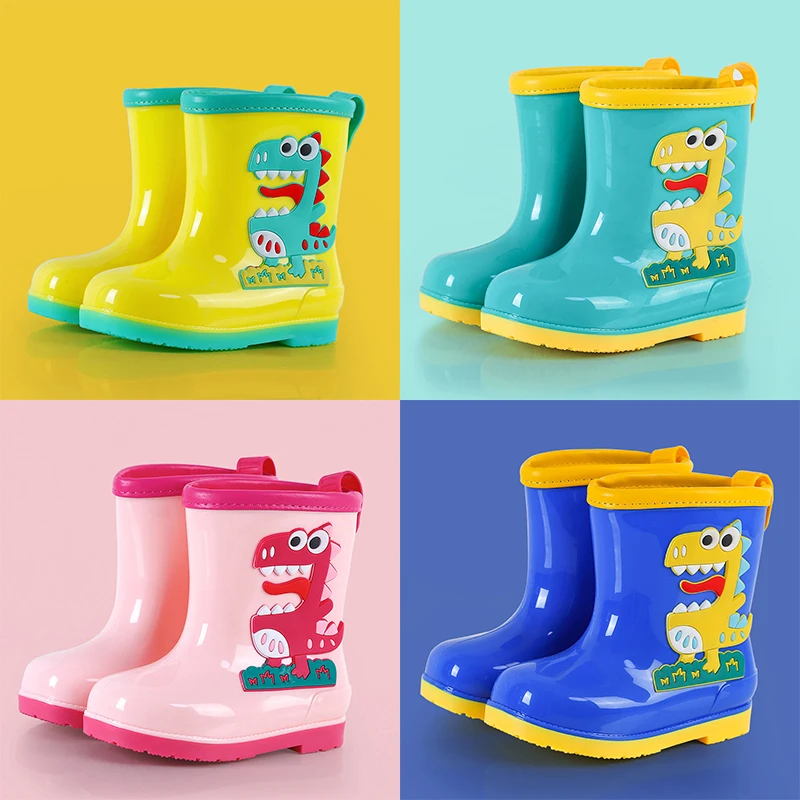 Stivali da pioggia bambini ragazza carino 3D stivali da pioggia dinosauro bambini ragazzi stivali peluche caviglia calda PVC impermeabile scarpe da