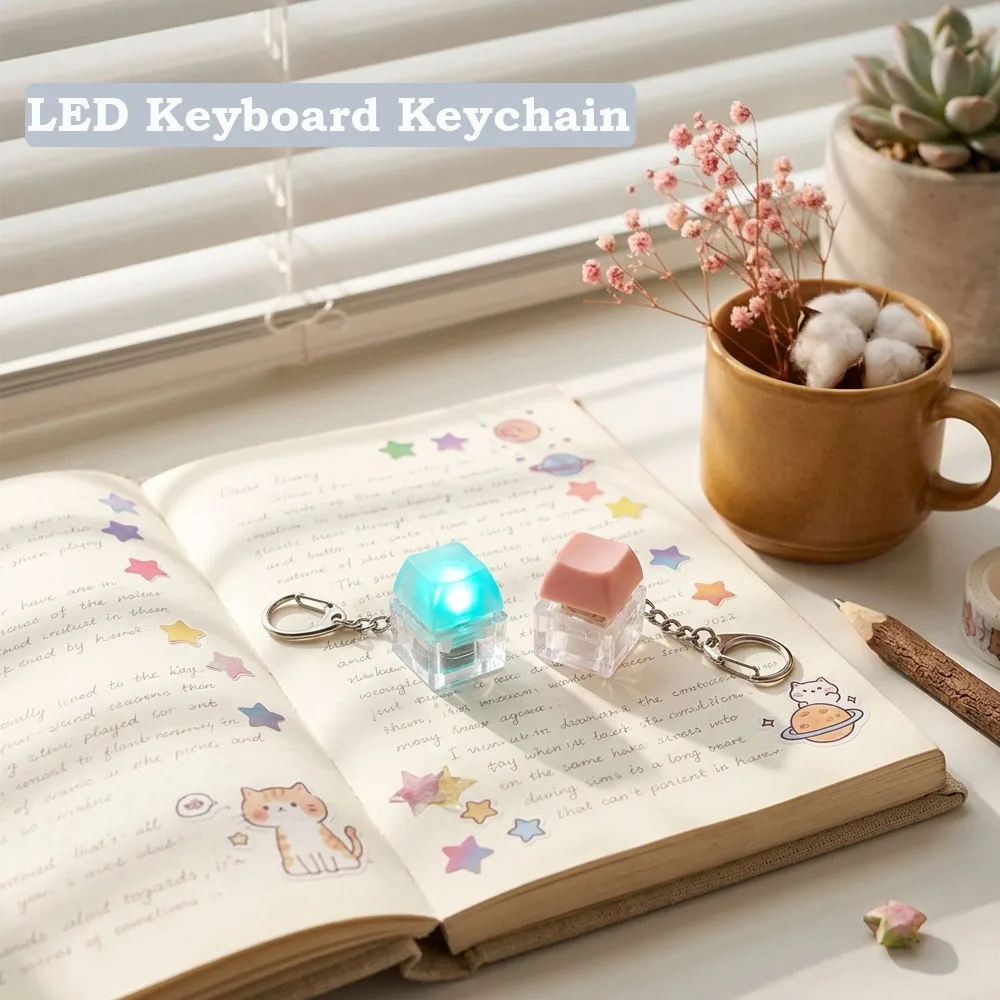 Chaveiro de Teclado LED com Botão Mecânico, Brinquedo Anti-stress, Presente Pequeno para Adultos, Chaveiro de Carro