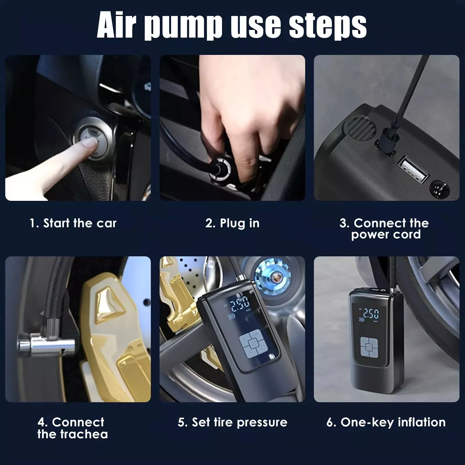 Smart Air Pump LED Light, 12V 6000mAh Portable Tyre Inflator, 150PSI Tire Inflator Electric Air Compressor for Car Bike Balls