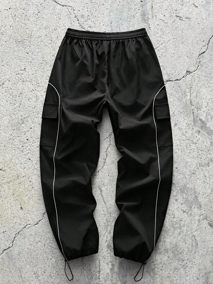 

Mens Lightweight Cargo Trousers With Drawstring Cuffs And Contrast Stitching For Summer Casual Wear