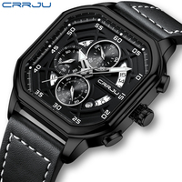 CRRJU Men Quartz Watch Luxury Sports Waterproof Chronograph Luminous Date Man Wristwatch Business Leather Men's Watches Clock