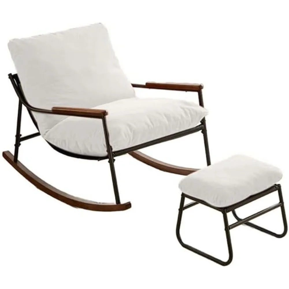 

Rocking chair with pedals, lounge chair with soft tip and backrest, solid wood gliding rocking chair with armrests