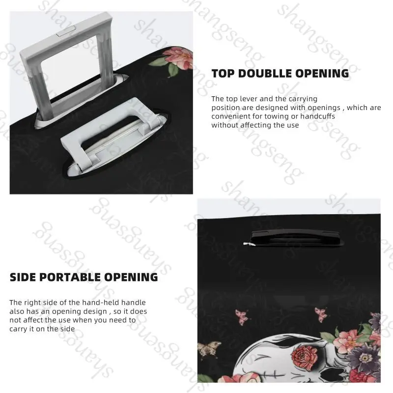 حقيبة واقية لحقيبة السفر مطبوعة على شكل جمجمة مع طباعة وردية، غطاء حقيبة، حماية مرنة، غطاء أمتعة قابل للغسل، 18-32 بوصة #3