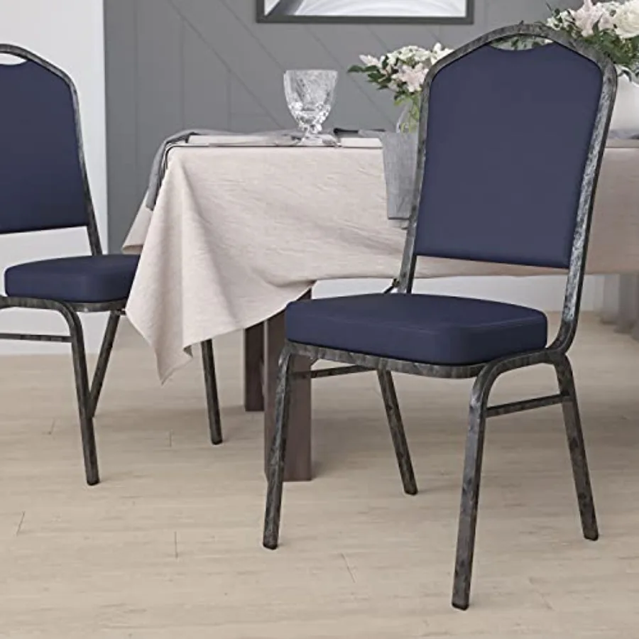 

Crown Back Stacking Banquet Chair Navy Vinyl Silver Vein Frame for Event Dining Indoor Outdoor Use Durable Lightweight with Ele