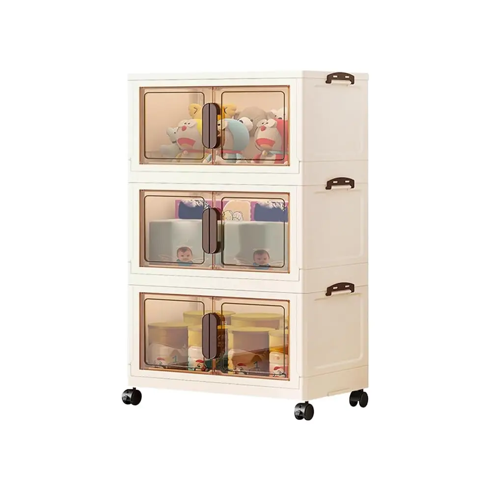 

Storage Box, Magnetic Double Opening Door Large -Capacity Locker，Transparent Stacking Plastic Storage Boxes With Pulley, For