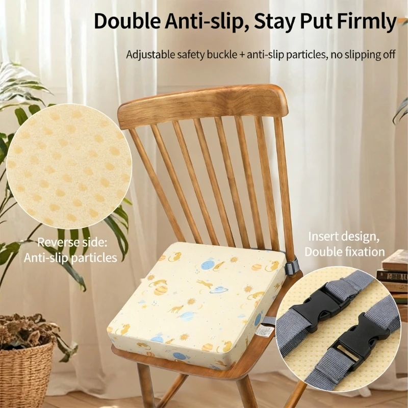 with Adjustable Safety Buckles Toddler for Dining Table Anti-Slip Bottom Heightening Cushion 15UB