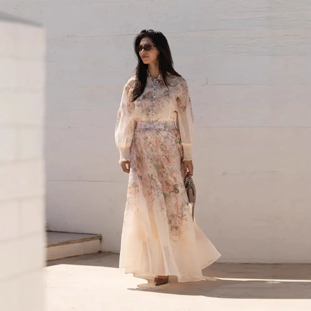 

Comfortable Casual Loose Print Long Sve Top f Skirt Set Commute Spring Summer 2025 Faion Women's Two-Piece Suit