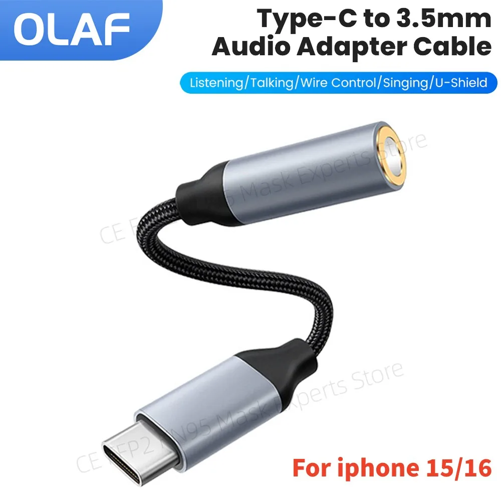 USB Type C 3.5 Jack Earphone Adapter USB C to 3.5mm Headphones AUX Audio Adapter Cable For iphone 15 16 Samsung Xiaomi Huawei