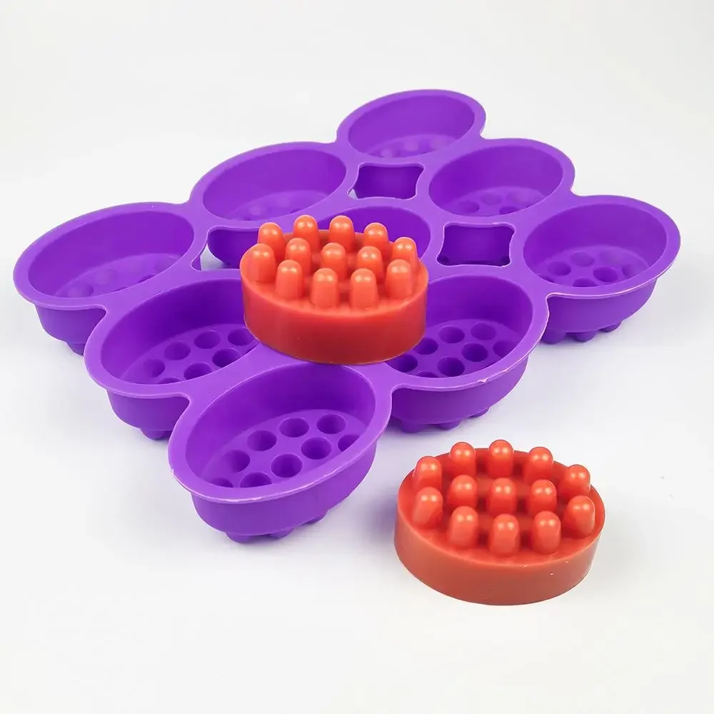 Molde de sabão de silicone com 2 buracos, massagem oval, sabonete artesanal, 9 até mesmo molde de massagem, sabonete artesanal