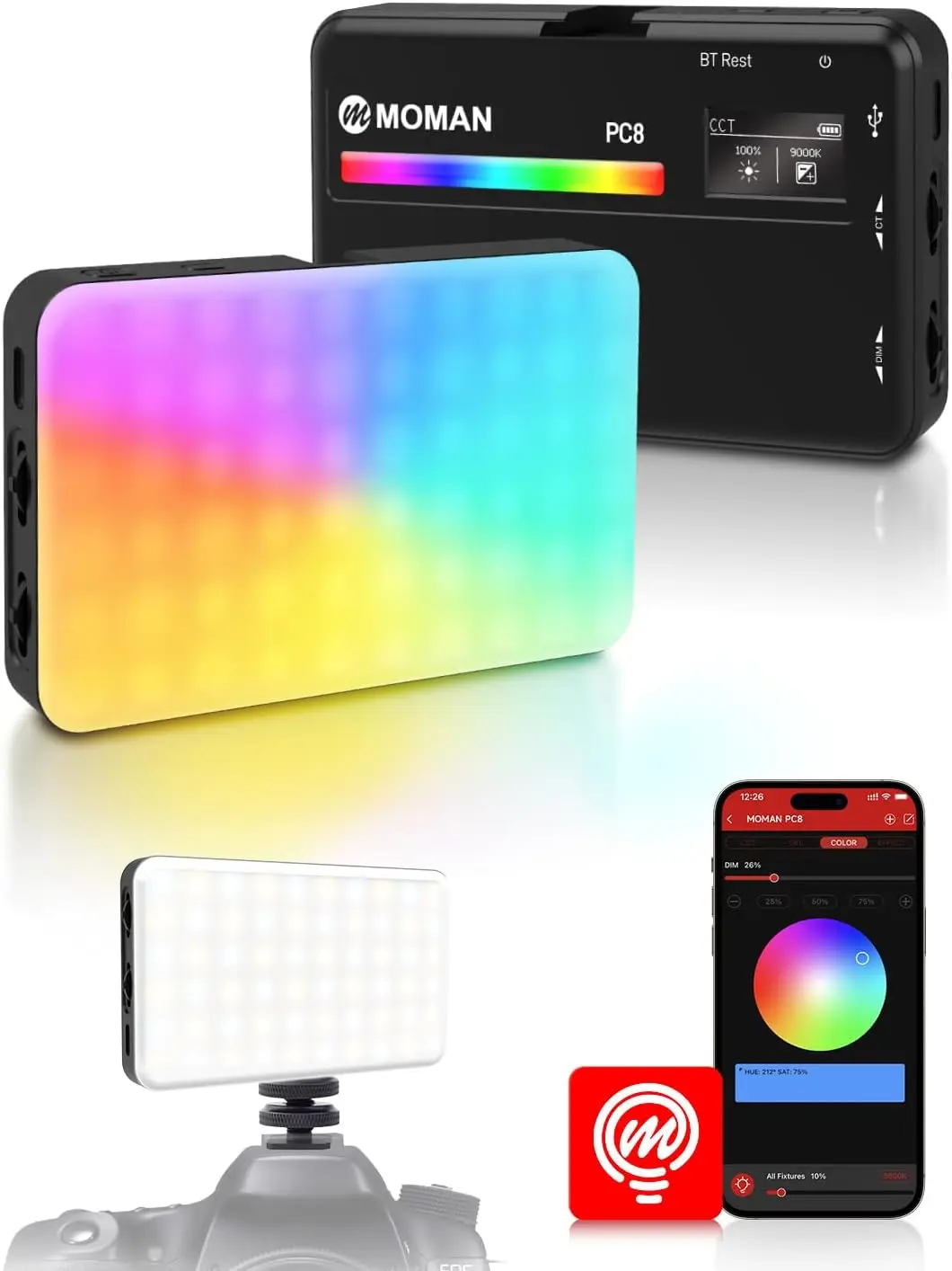 

Moman LED Camera RGB Light Video Lights for Photograph App Wireless Control 2500-9000K CRI 95+ Long Battery Life for GoPro /Sony