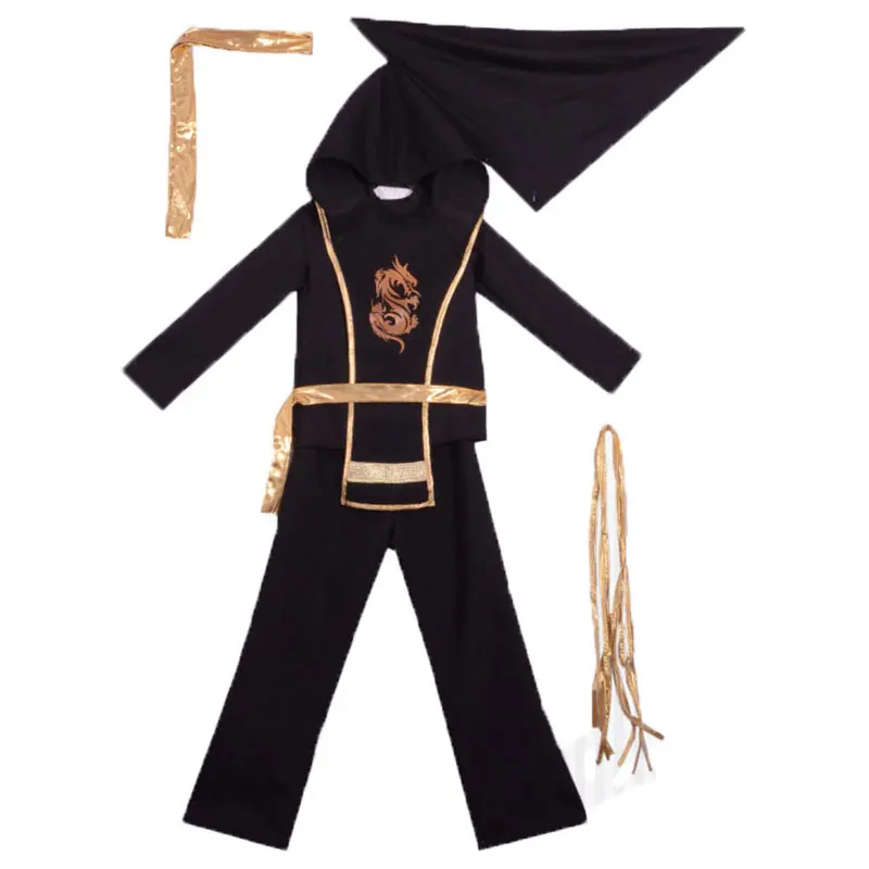 Kinder Kind Jungen Schwarz Golden Dragon Ninja Assassins Kostüm Phantasie Karneval Purim Halloween Kostüme