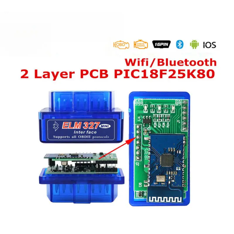 2Layer Hardware V1.5 Chip PIC18F25K80 ELM327 Bluetooth V1.5 Auto Code Reader Super MINI ELM 327 Works Android Symbian Double PCB