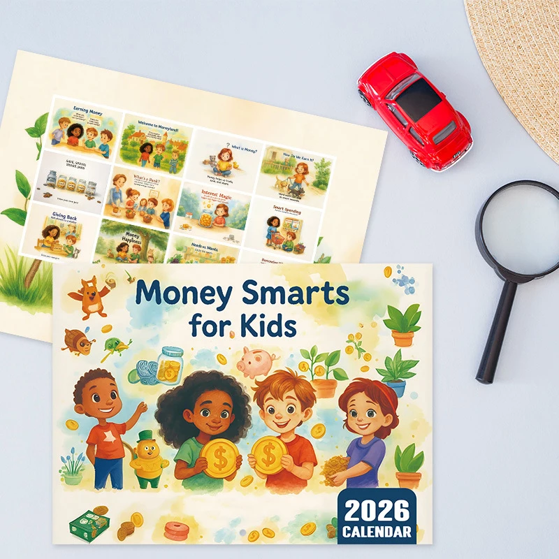 Tableau de calendrier pour enfants 2026 12 mois, gestion de l'argent, calendrier de planification, outil d'apprentissage éducatif interactif