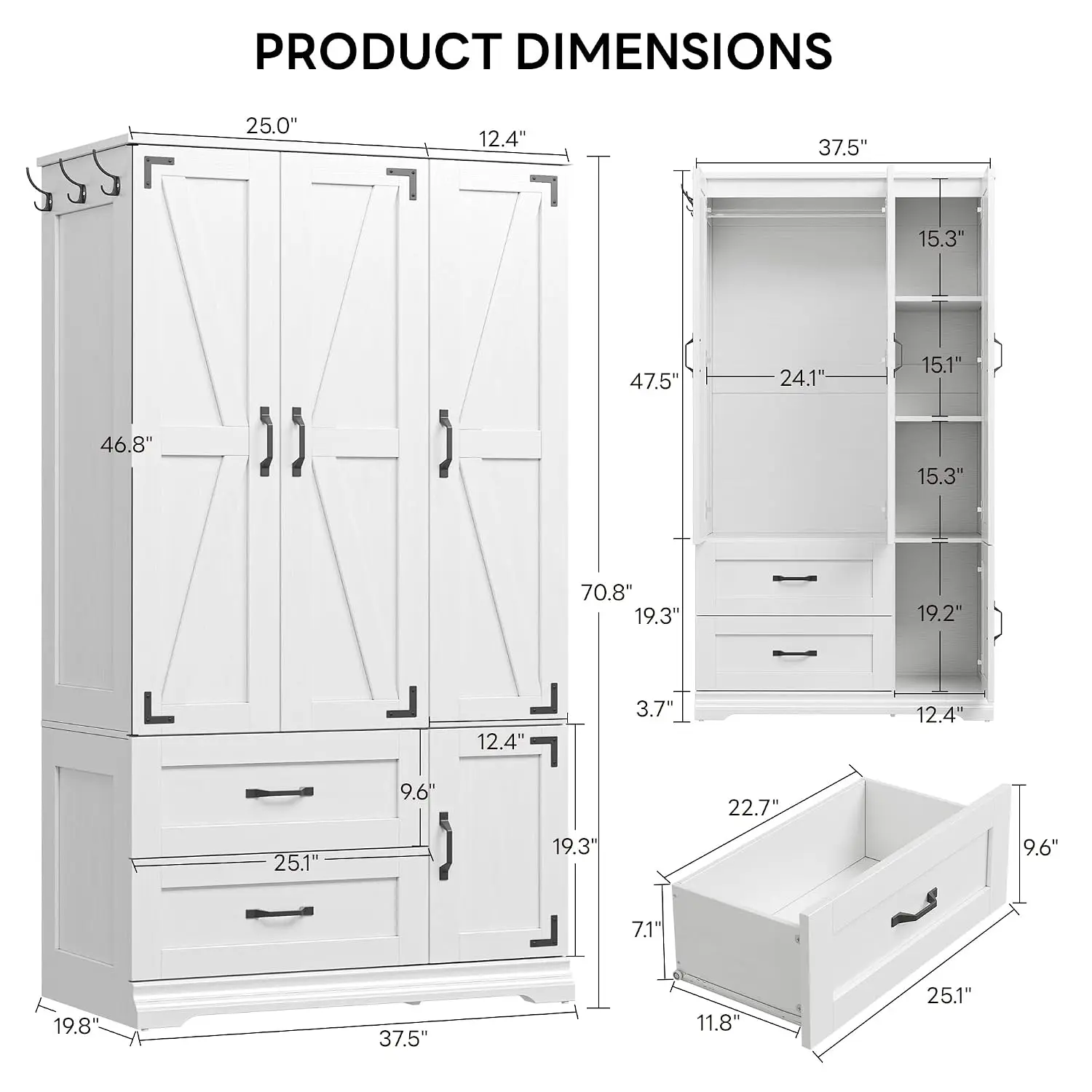 Farmhouse Farmhouse Closet Storage Armoire. Hanging rod, Shelves, hooks, and Soft-close hinges; Anti-tip. Easy Assembly - Aliexpress Deal