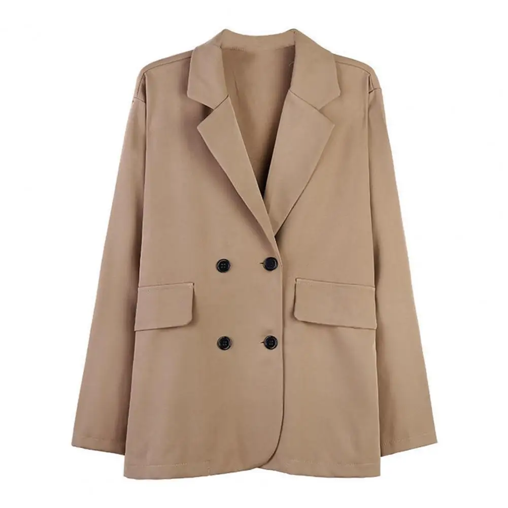 Frühling Herbst Frauen Blazer einfarbig zweireihig Revers Büro Dame Anzug Mantel locker sitzen Klappen taschen Anzug Jacke