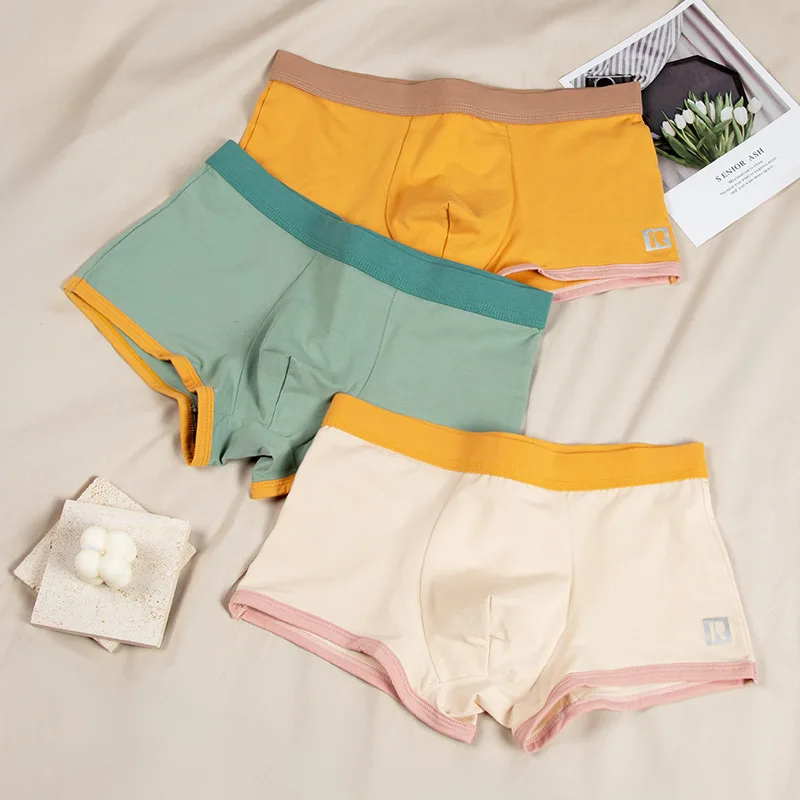 

Men's underwear pure cotton boxer trousers solid color youth shorts3PCS