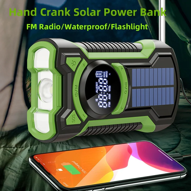 Hand Crank Solar Power Bank with Radio LED SOS Light Portable Charger Station for iPhone Samsung Xiaomi Powerbank Spare Battery