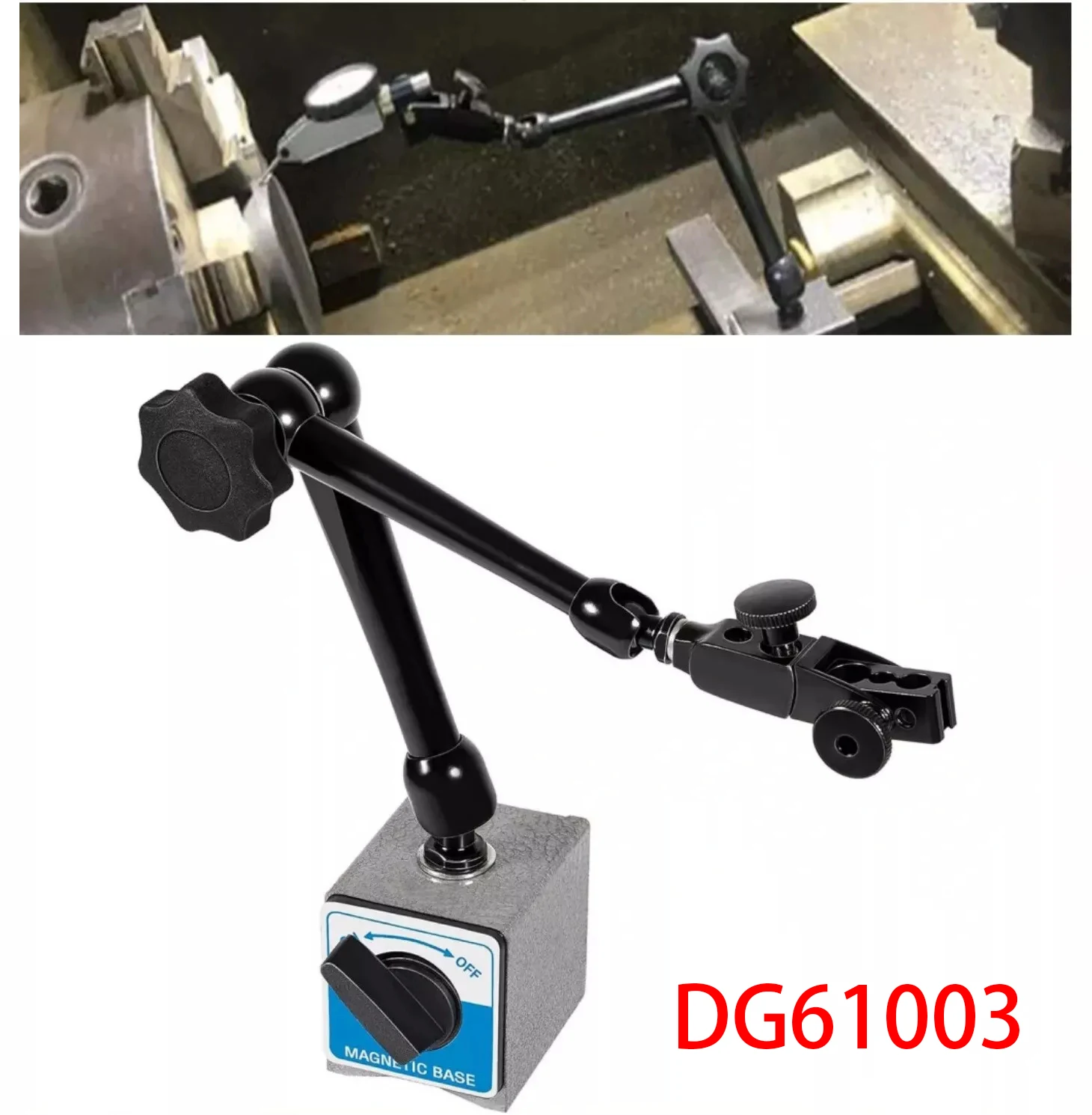 

TM DG61003 Regular Duty Dial Gage Holder Mag Base w/Metal Fine Adjustment Magnetic Base Dial & Test Indicator Holder