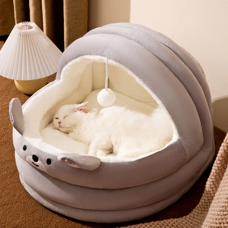 Kat Hond Bed WKennel Nest Ronde Huisdieren Slapen Grot Kitten Bedden Huisdier Mand Gezellige Kitten Lounger Kussen Kat Huis Tent Huisdier Huis