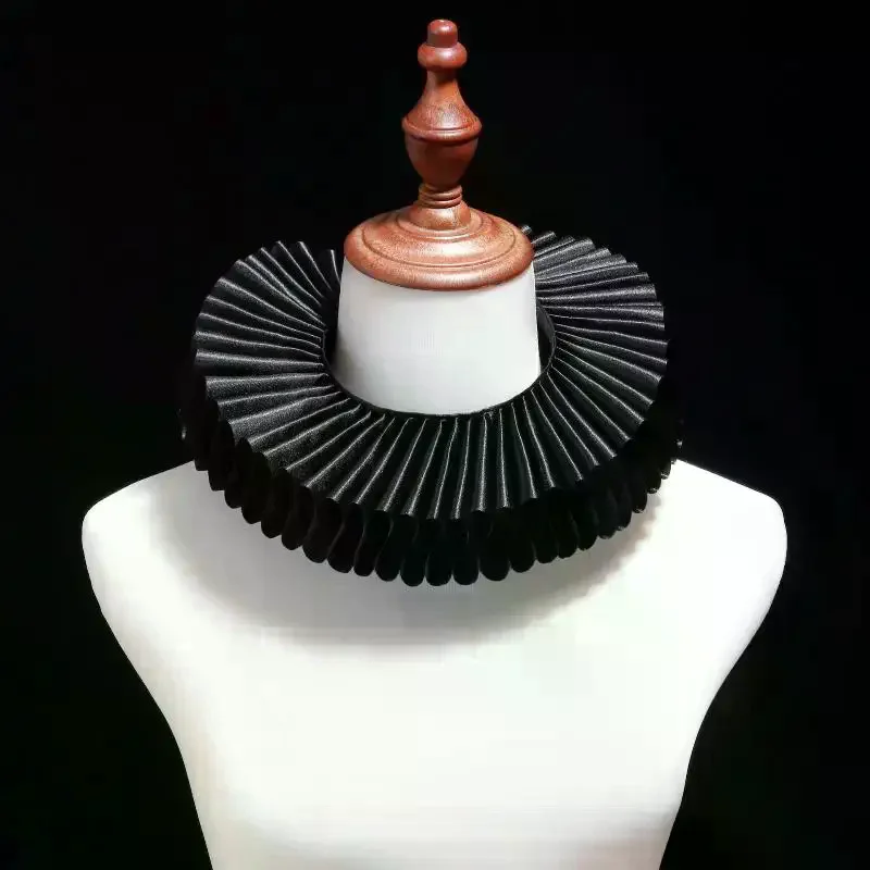 Women Girls Victorian Renaissance Elizabethan Ruffled Neck Collar Satin Clown Cosplay Ruff Choker Halloween Party Stage Costume