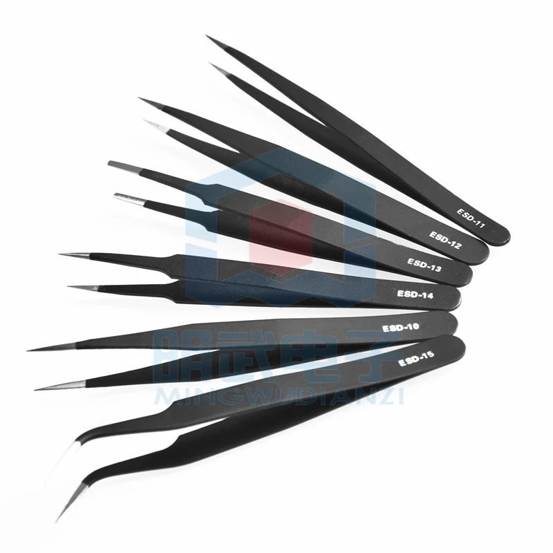1 Set 6pcs Tweezers High Elastic Stainless Steel Pointed Anti-static  6 In 1 Anti-magnetic And anti-acid