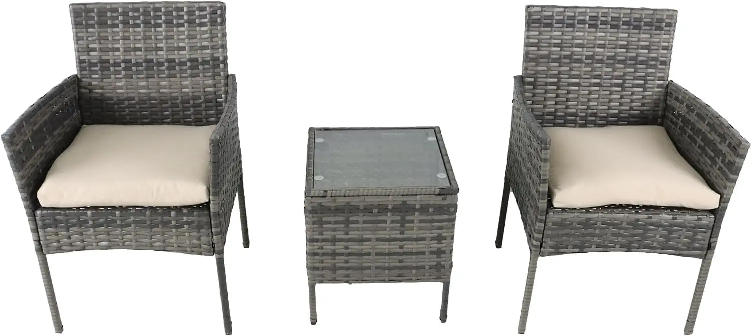 

3 Pieces Patio Furniture Set, Outdoor Conversation Sets, Wicker Rattan Chairs for Garden Backyard Balcony Porch Poolside Set